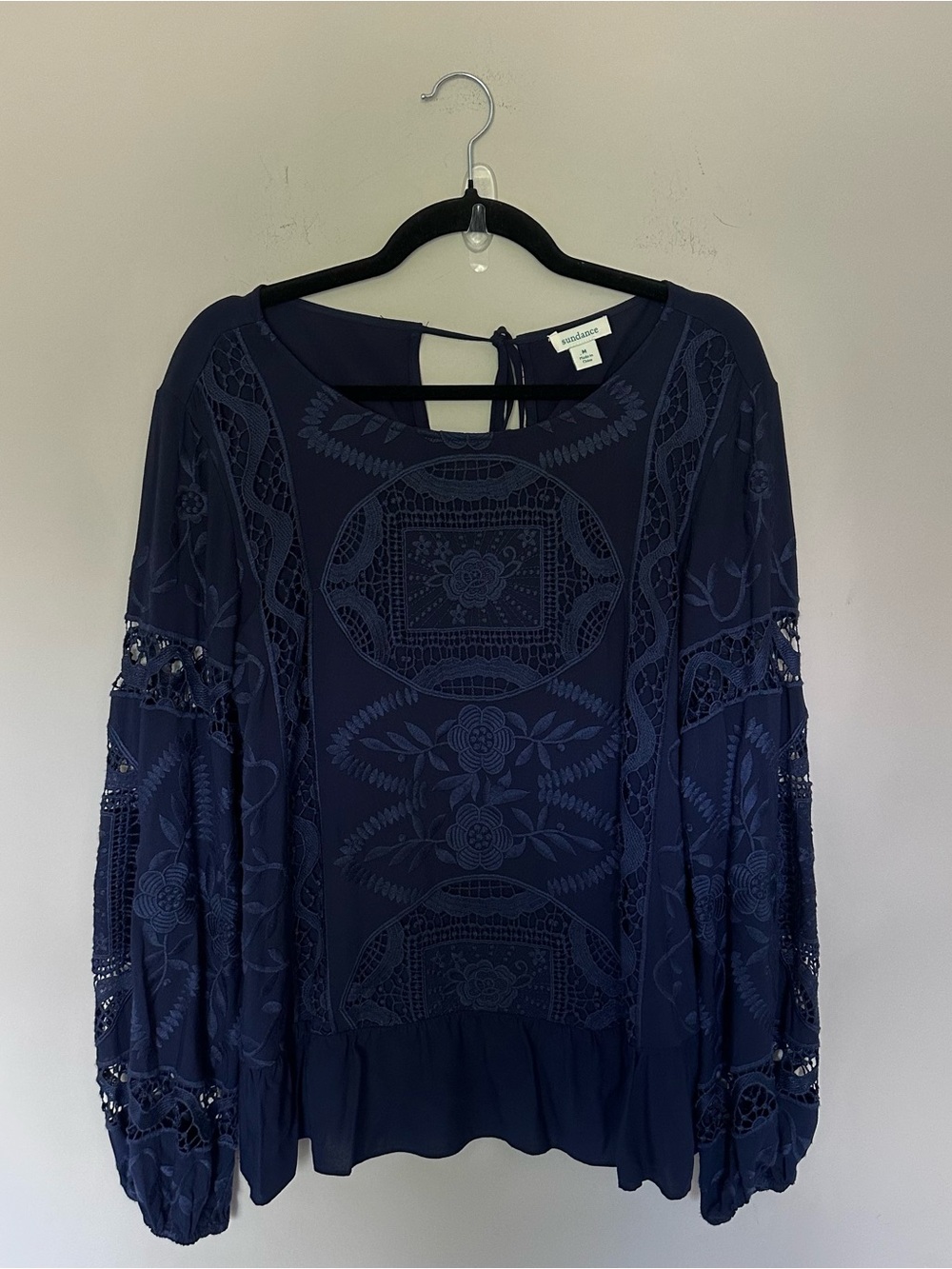 Sundance Navy Embroidered Long-Sleeve Blouse
